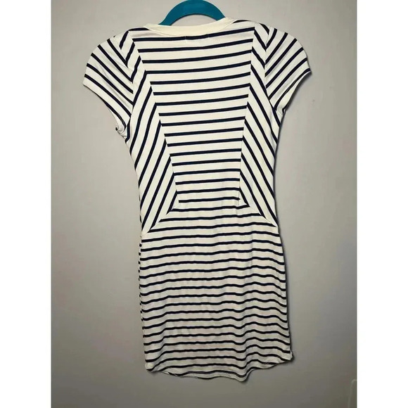 Monteau Cream Navy Stripe Bodycon Short Sleeve Dress Women's Size Small - Picture 2 of 4